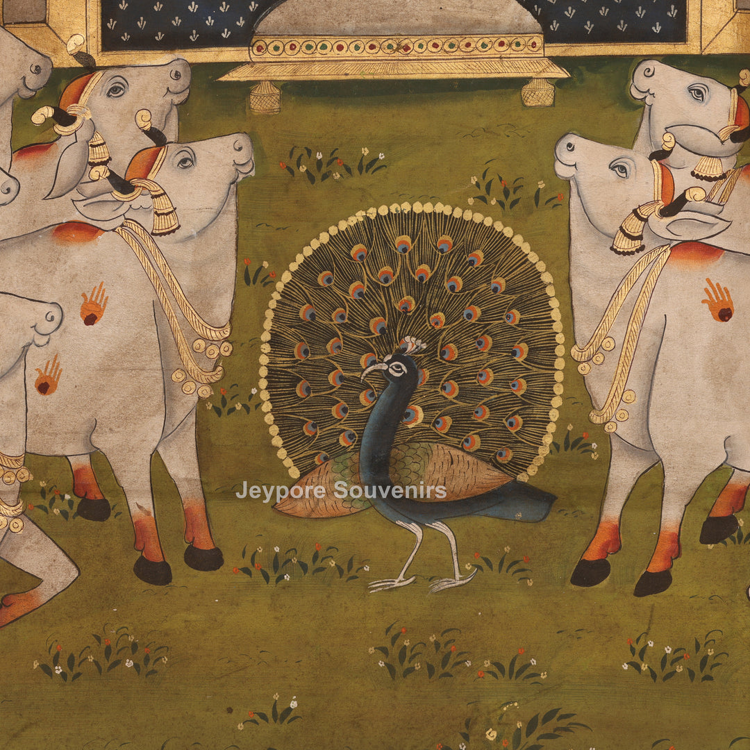 Shrinathji with Sacred Cows &amp; Peacocks - Pichwai
