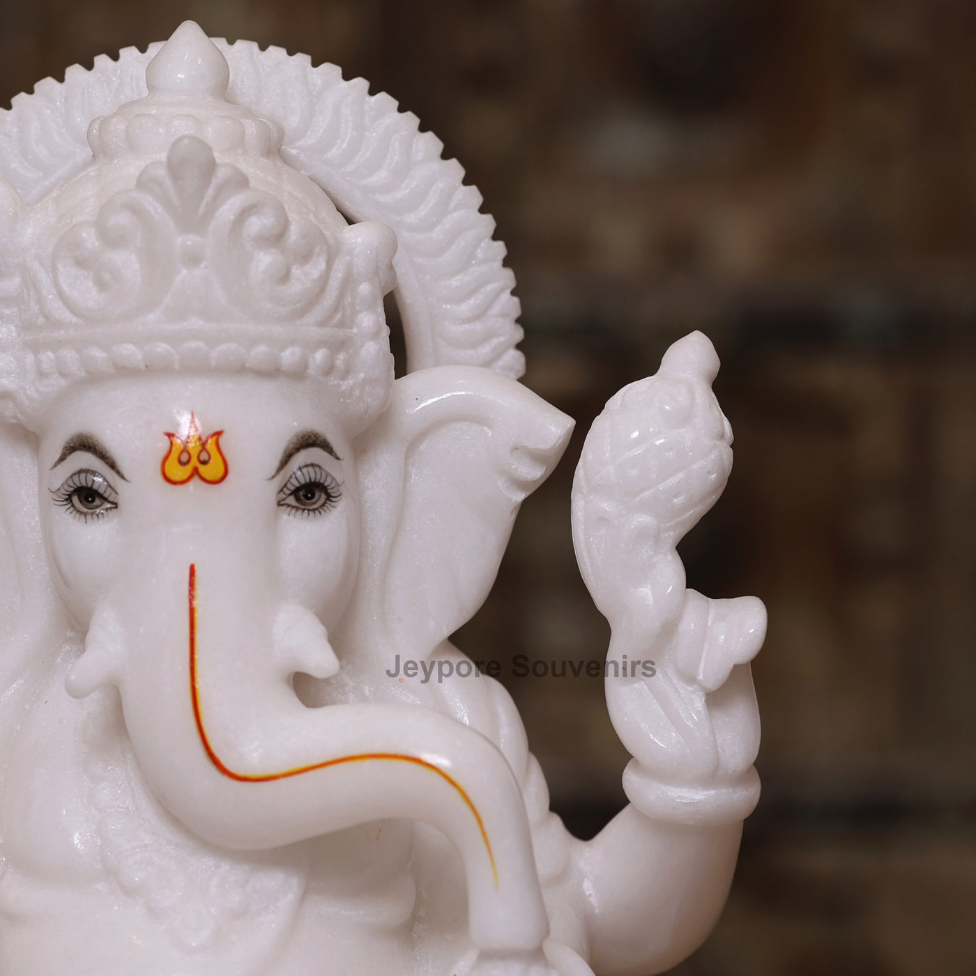 12" Pure White Marble Lakshmi Ganesha Saraswati Statues Set - Handcrafted by Indian Artisans