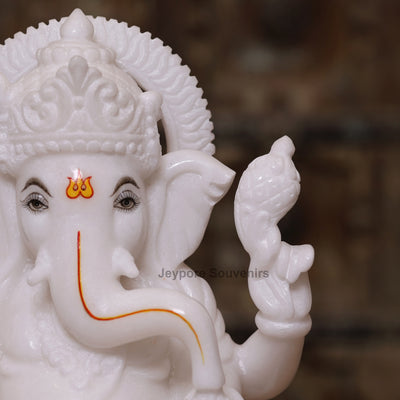 12" Pure White Marble Lakshmi Ganesha Saraswati Statues Set - Handcrafted by Indian Artisans