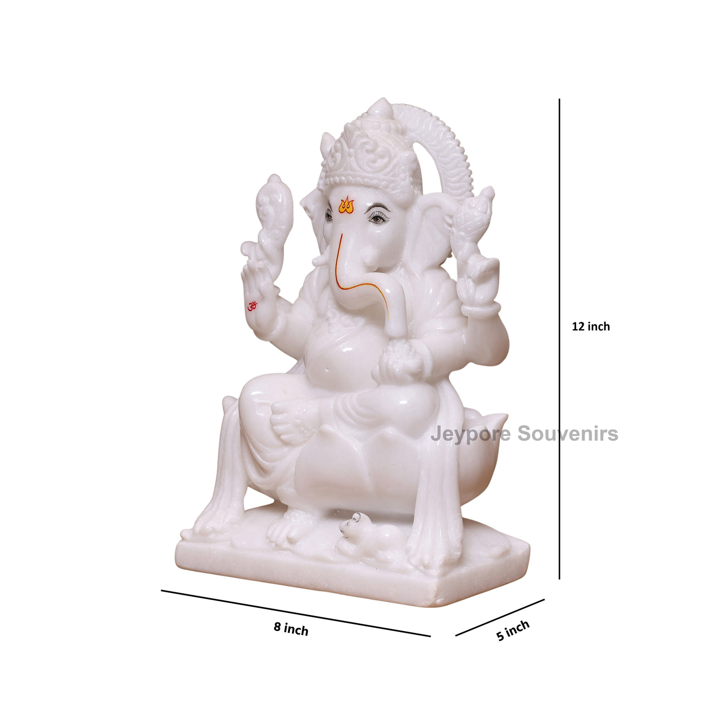 12" Pure White Marble Lakshmi Ganesha Saraswati Statues Set - Handcrafted by Indian Artisans