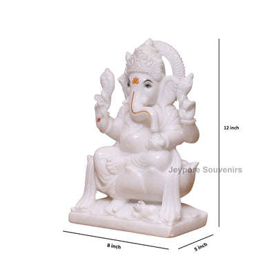 12" Pure White Marble Lakshmi Ganesha Saraswati Statues Set - Handcrafted by Indian Artisans