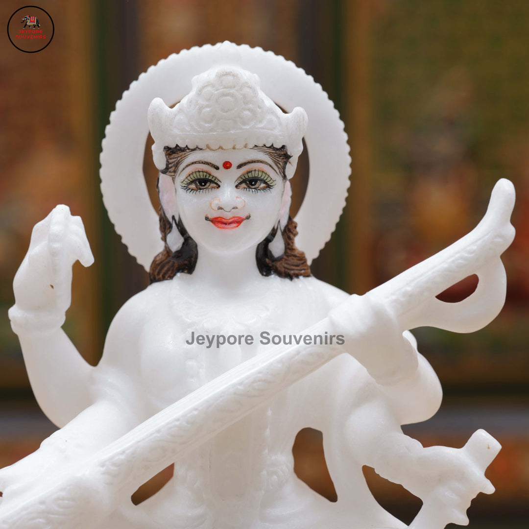 Handcrafted White Marble Lakshmi, Saraswati &amp; Ganesha Marble Idol Set