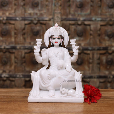 12" Pure White Marble Lakshmi Ganesha Saraswati Statues Set - Handcrafted by Indian Artisans