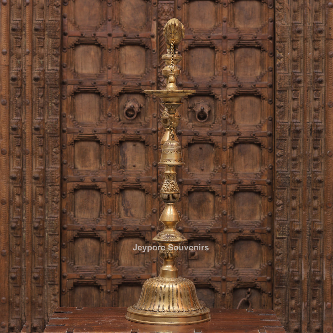 Traditional South Indian Brass Parrot Hanging Oil Lamp