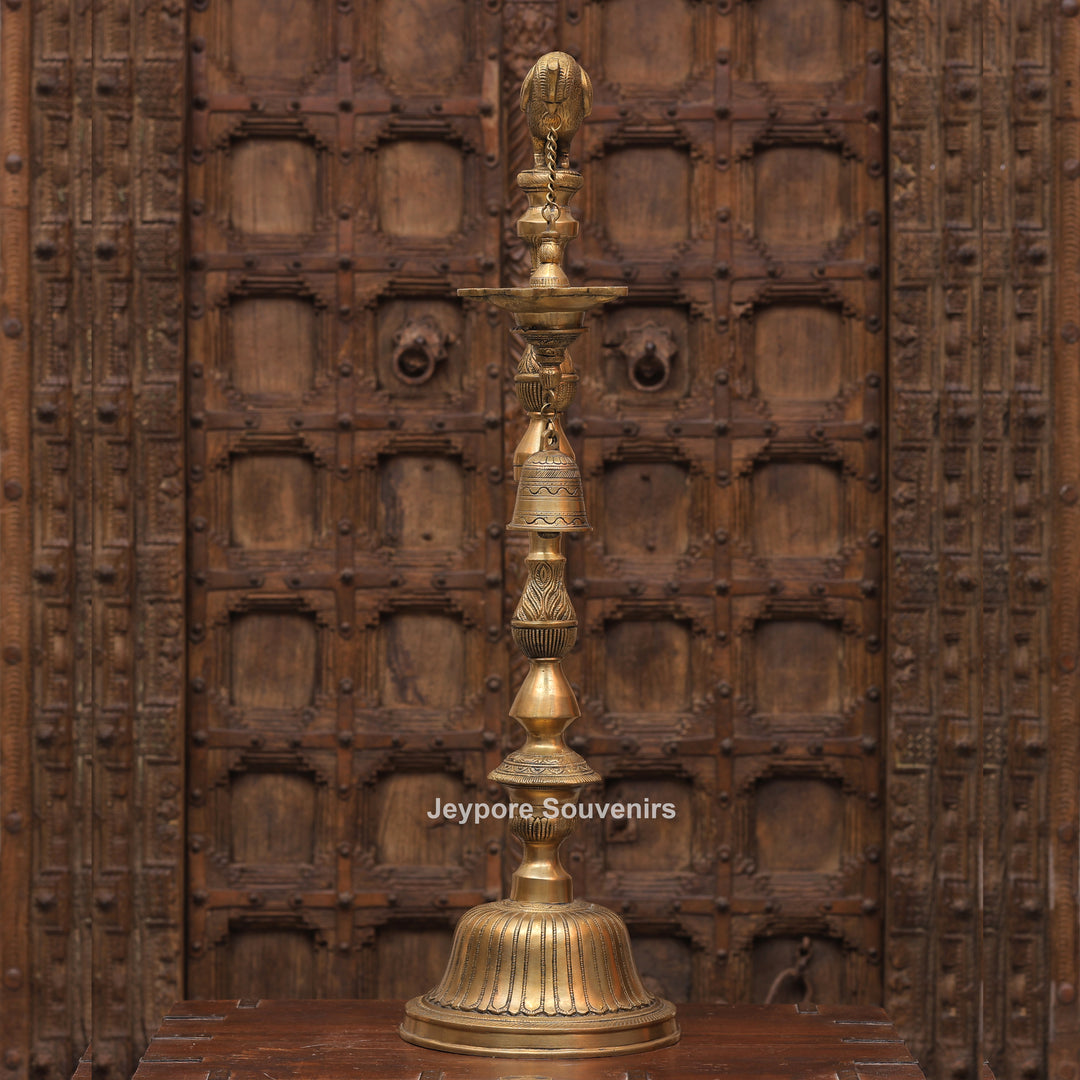 Traditional South Indian Brass Parrot Hanging Oil Lamp