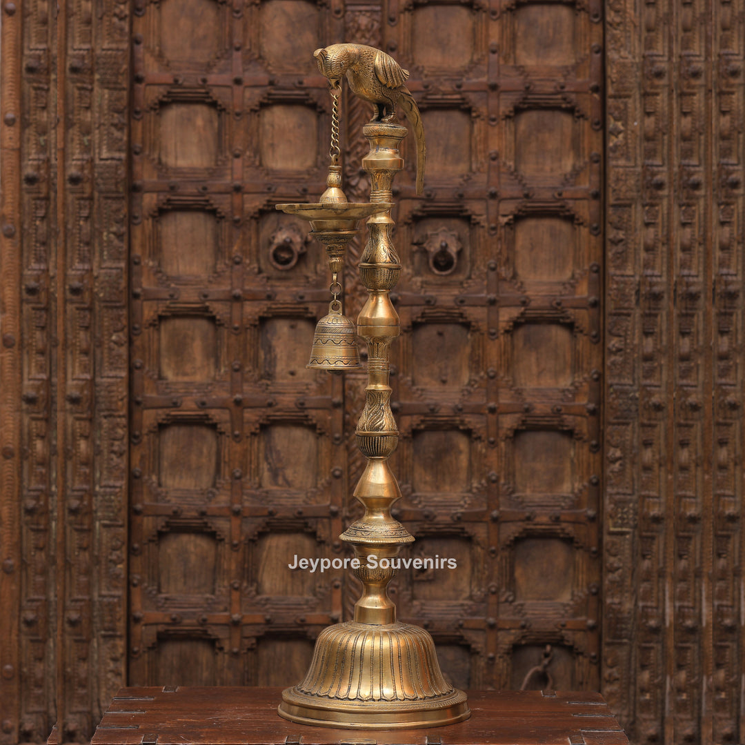 Traditional South Indian Brass Parrot Hanging Oil Lamp