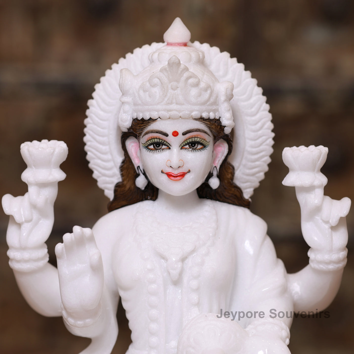 12" Pure White Marble Lakshmi Ganesha Saraswati Statues Set - Handcrafted by Indian Artisans