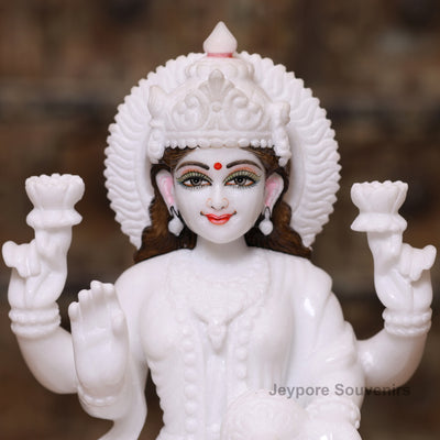 12" Pure White Marble Lakshmi Ganesha Saraswati Statues Set - Handcrafted by Indian Artisans