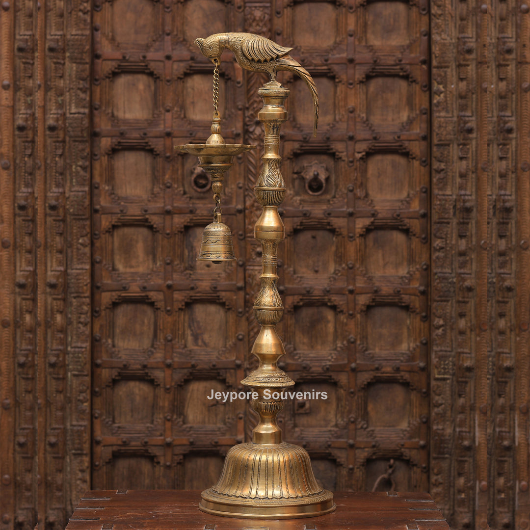 Traditional South Indian Brass Parrot Hanging Oil Lamp