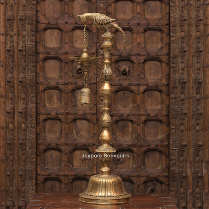 Traditional South Indian Brass Parrot Hanging Oil Lamp