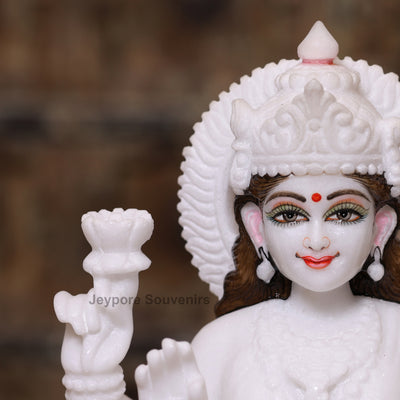 12" Pure White Marble Lakshmi Ganesha Saraswati Statues Set - Handcrafted by Indian Artisans