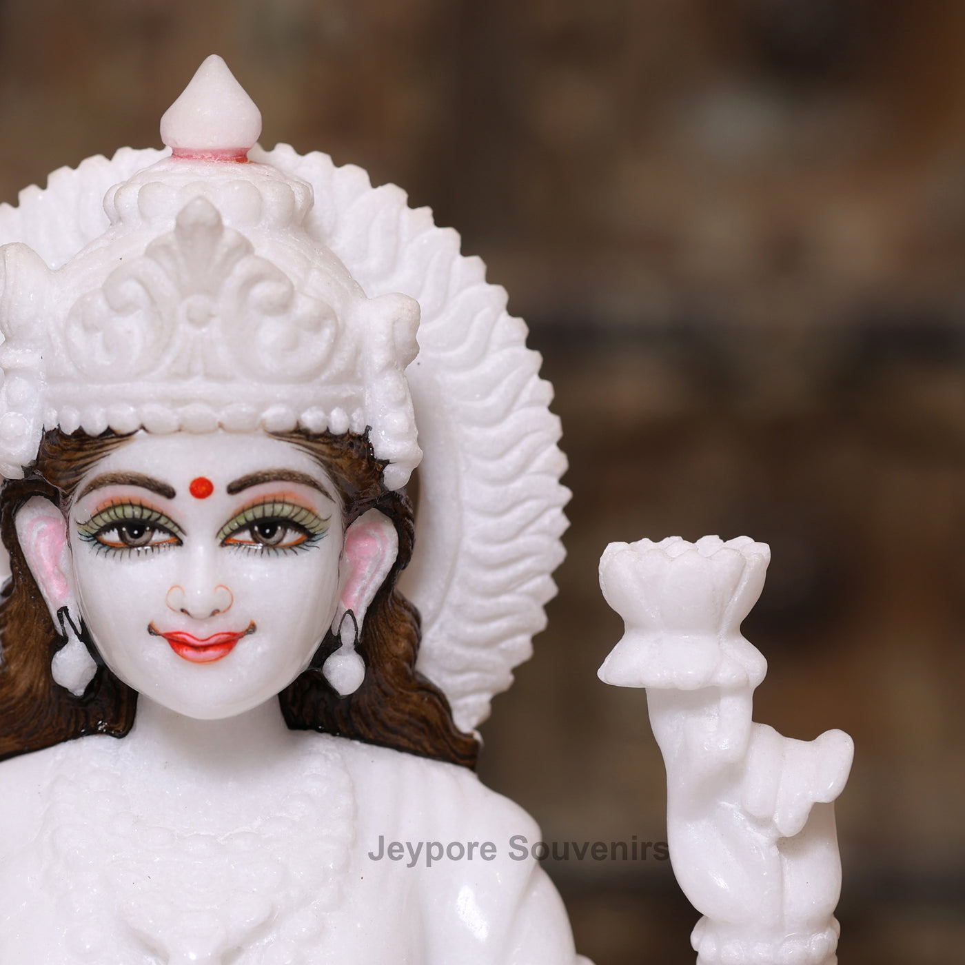 12" Pure White Marble Lakshmi Ganesha Saraswati Statues Set - Handcrafted by Indian Artisans