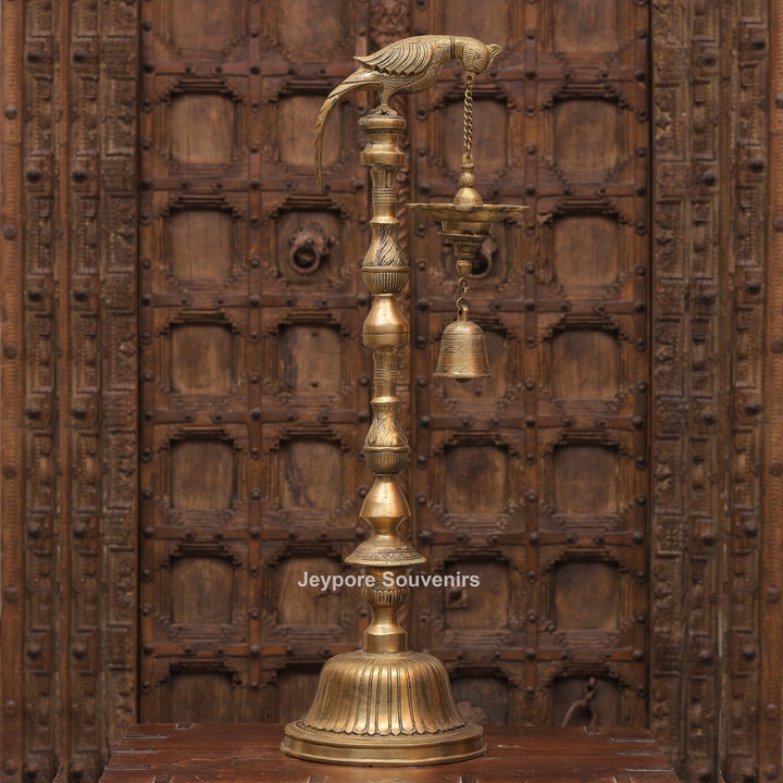 Traditional South Indian Brass Parrot Hanging Oil Lamp