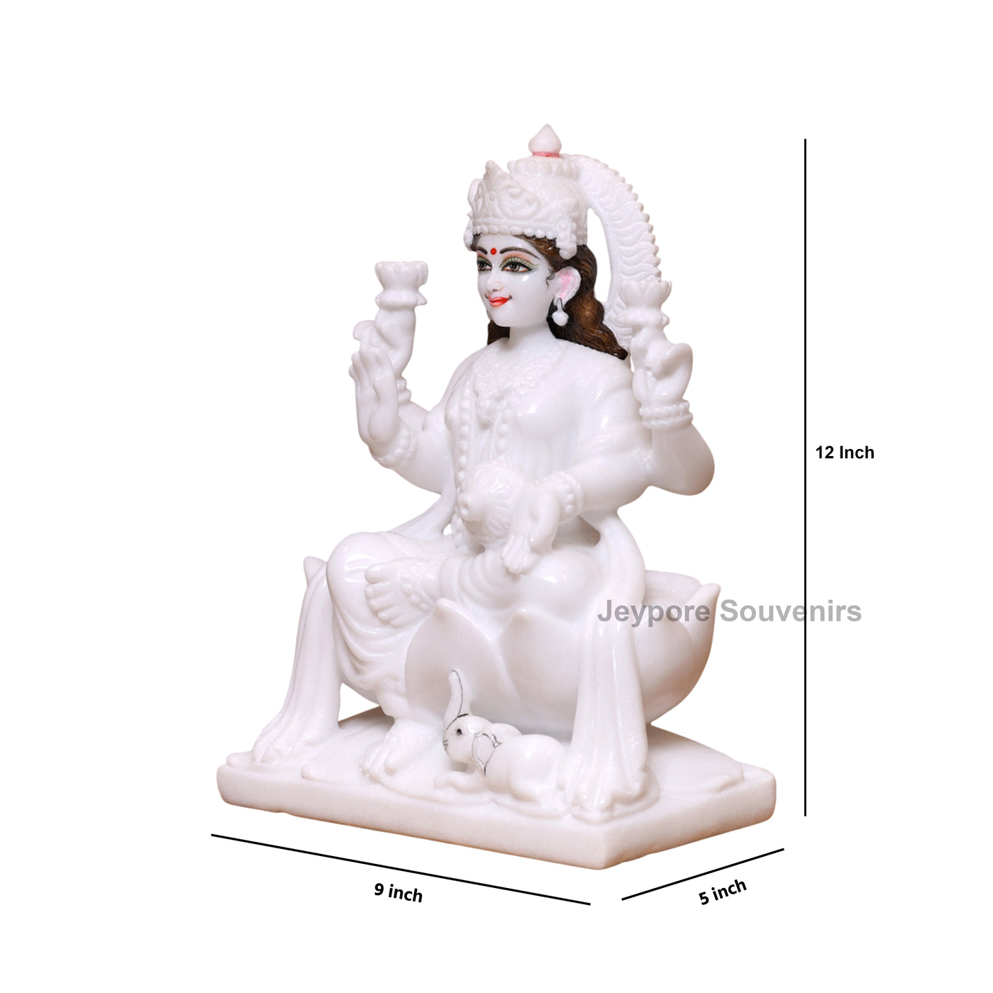 12" Pure White Marble Lakshmi Ganesha Saraswati Statues Set - Handcrafted by Indian Artisans