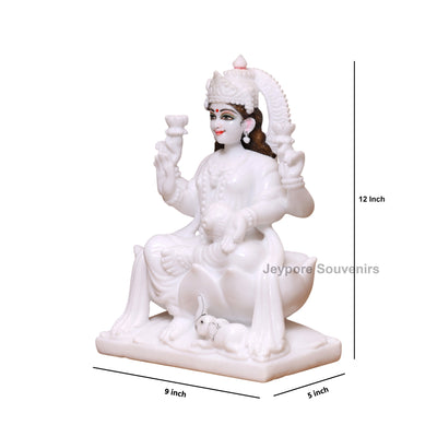 12" Pure White Marble Lakshmi Ganesha Saraswati Statues Set - Handcrafted by Indian Artisans