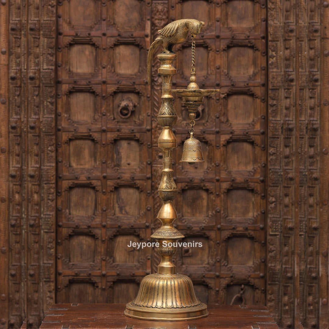 Traditional South Indian Brass Parrot Hanging Oil Lamp