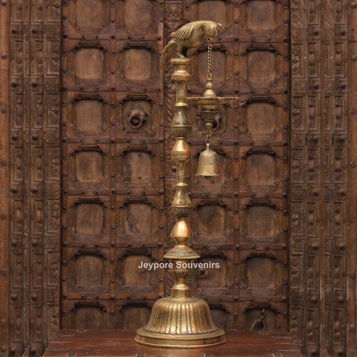 Traditional South Indian Brass Parrot Hanging Oil Lamp