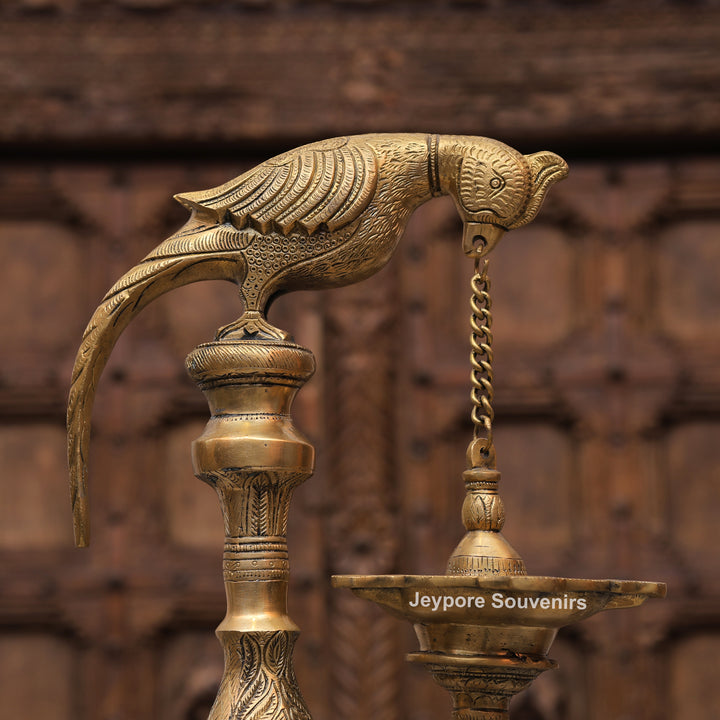 Traditional South Indian Brass Parrot Hanging Oil Lamp
