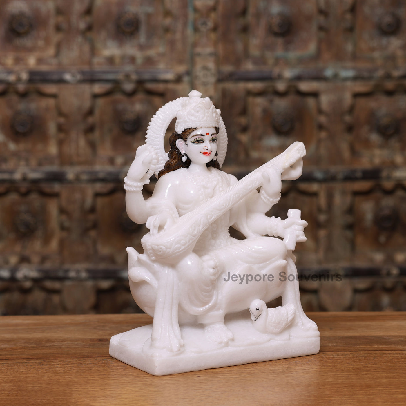 12" Pure White Marble Lakshmi Ganesha Saraswati Statues Set - Handcrafted by Indian Artisans