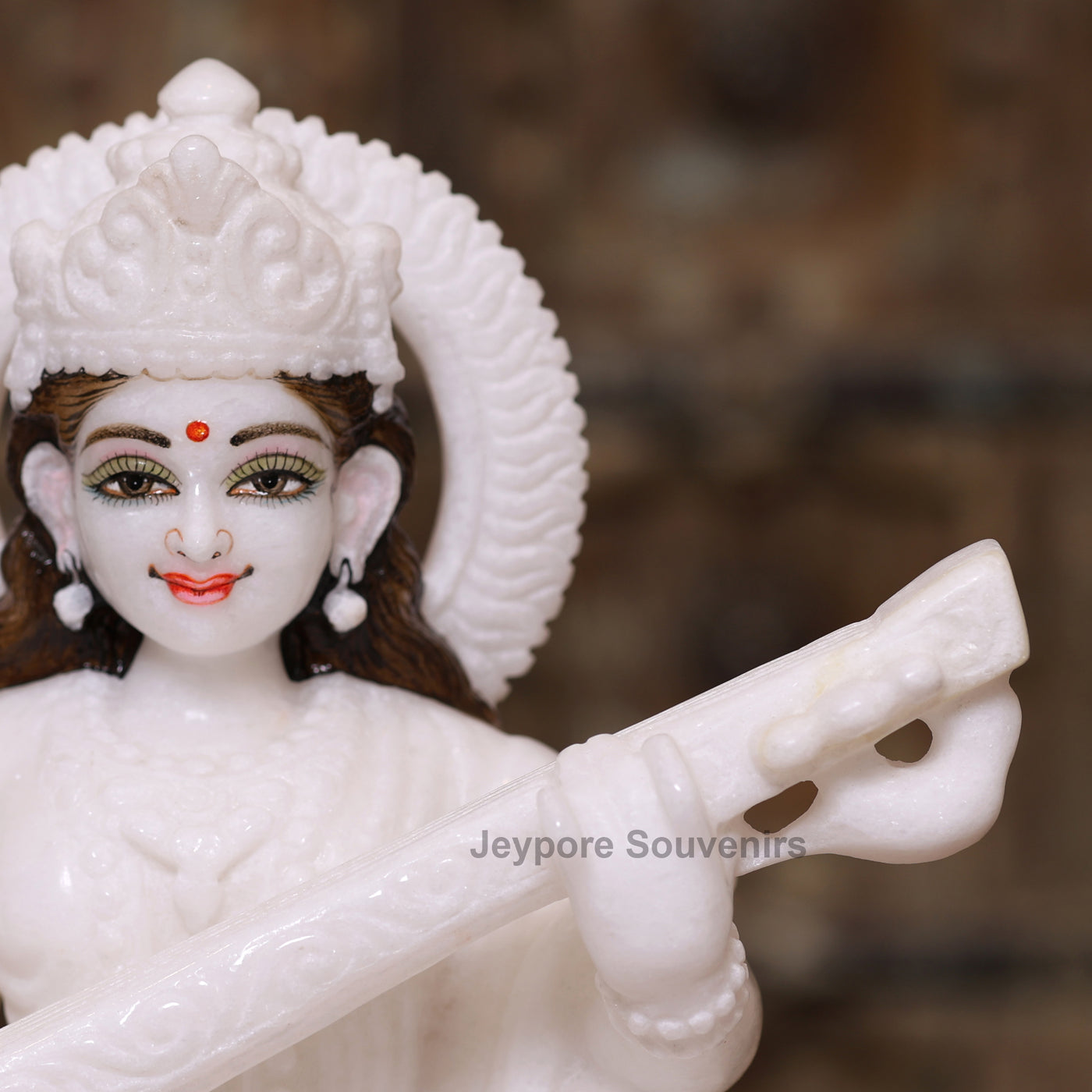 12" Pure White Marble Lakshmi Ganesha Saraswati Statues Set - Handcrafted by Indian Artisans
