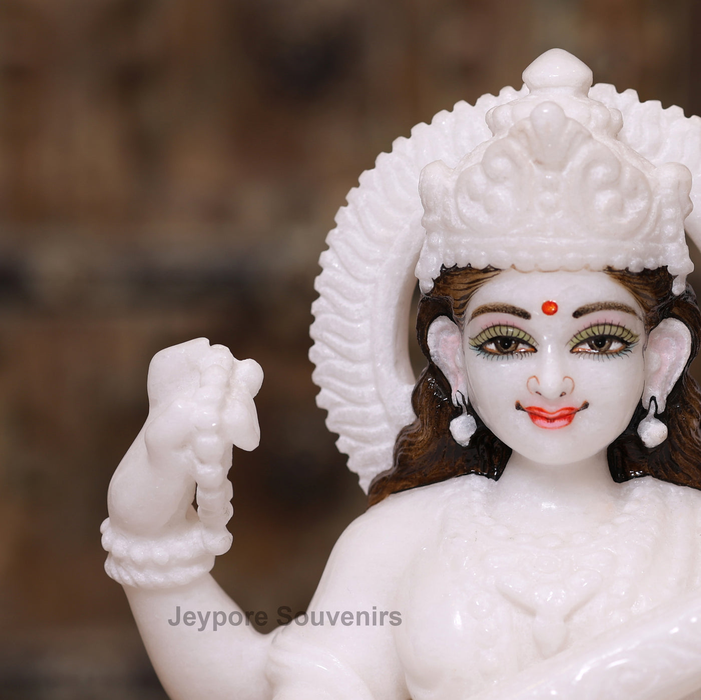 12" Pure White Marble Lakshmi Ganesha Saraswati Statues Set - Handcrafted by Indian Artisans