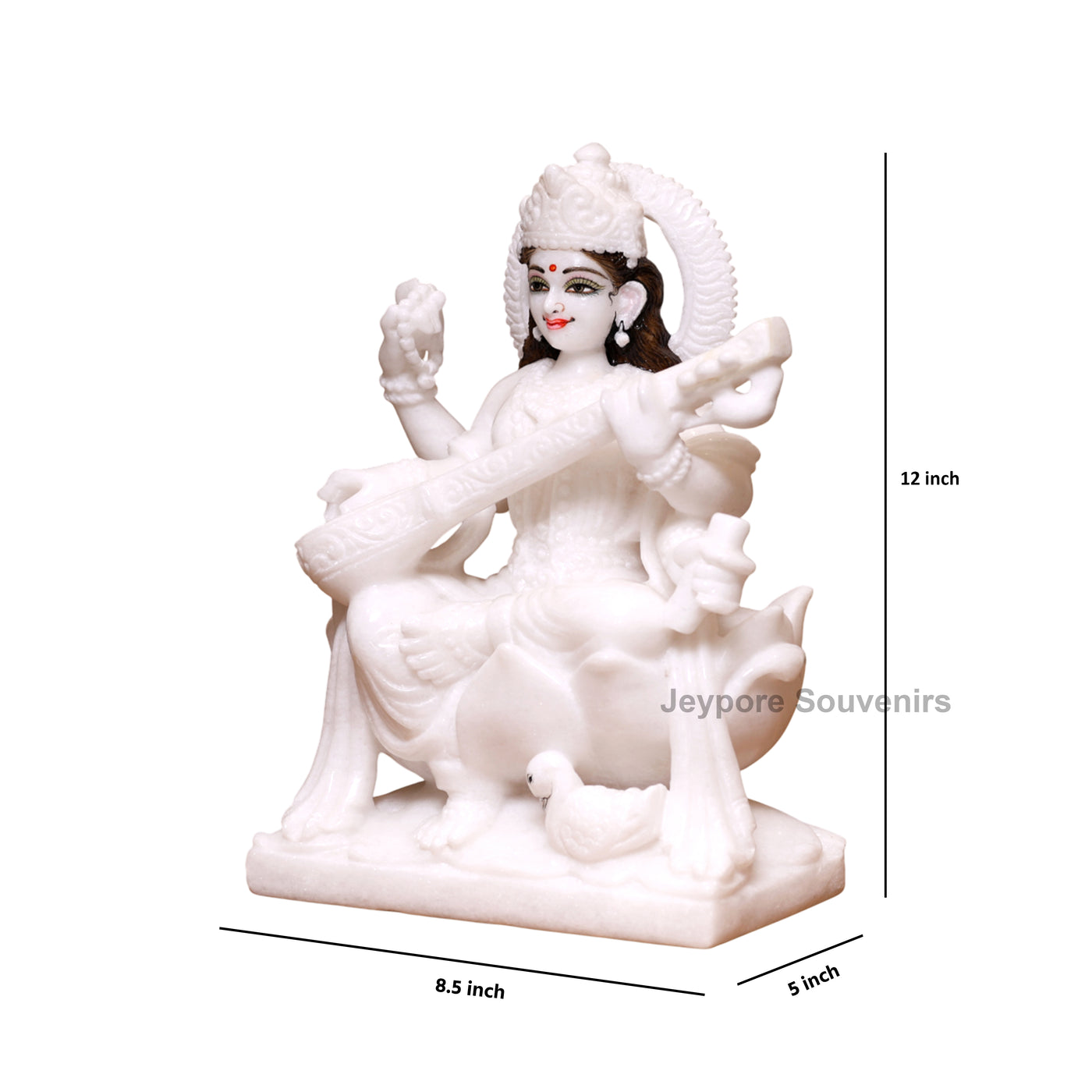 12" Pure White Marble Lakshmi Ganesha Saraswati Statues Set - Handcrafted by Indian Artisans