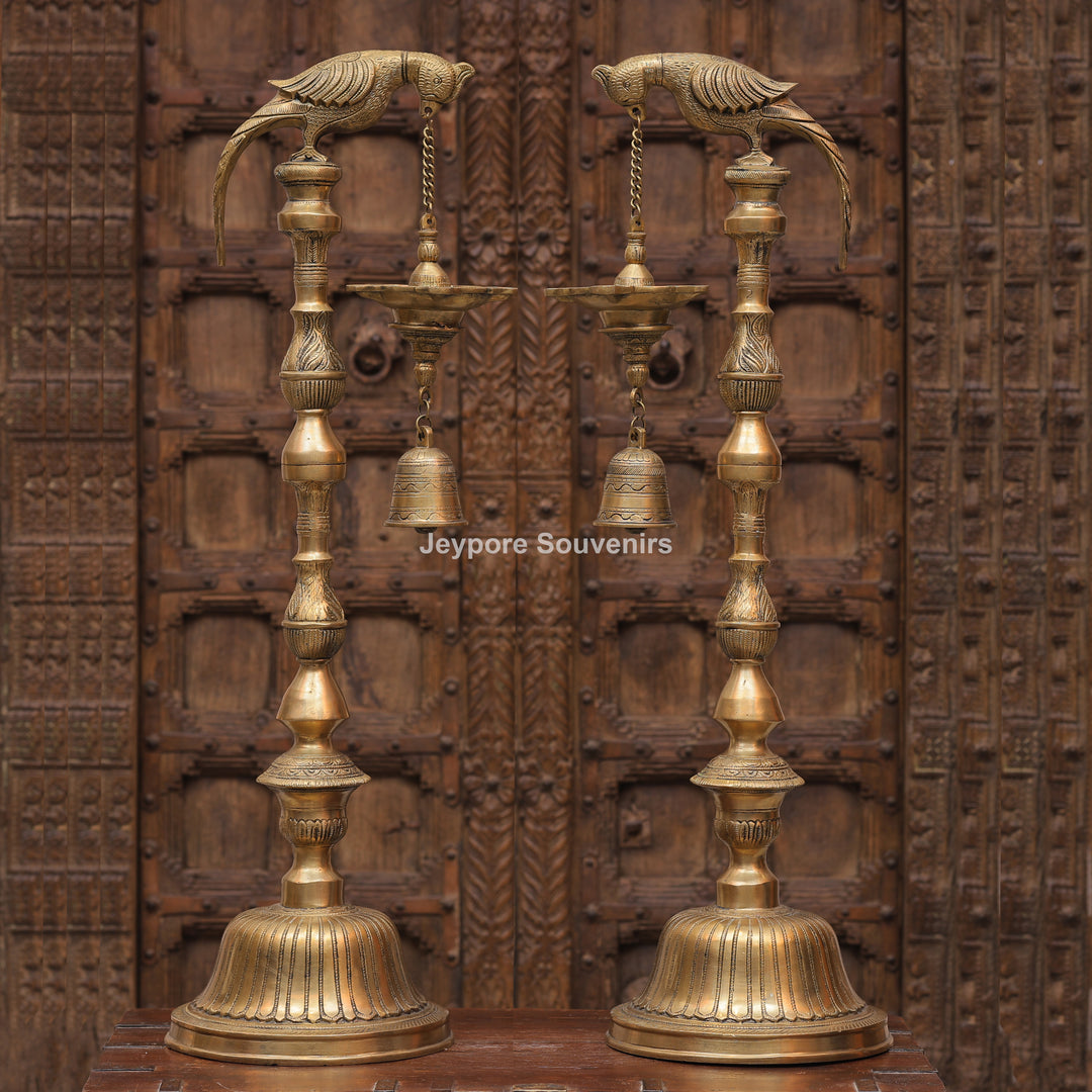 Traditional South Indian Brass Parrot Hanging Oil Lamp