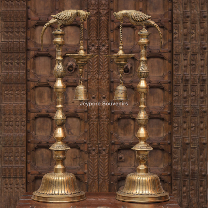 Traditional South Indian Brass Parrot Hanging Oil Lamp