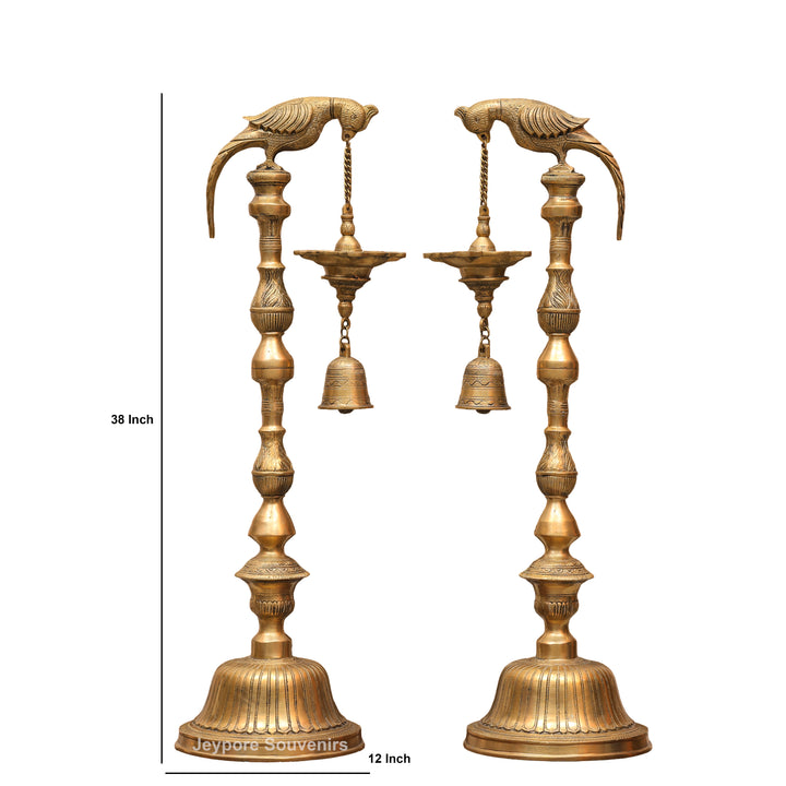 Traditional South Indian Brass Parrot Hanging Oil Lamp