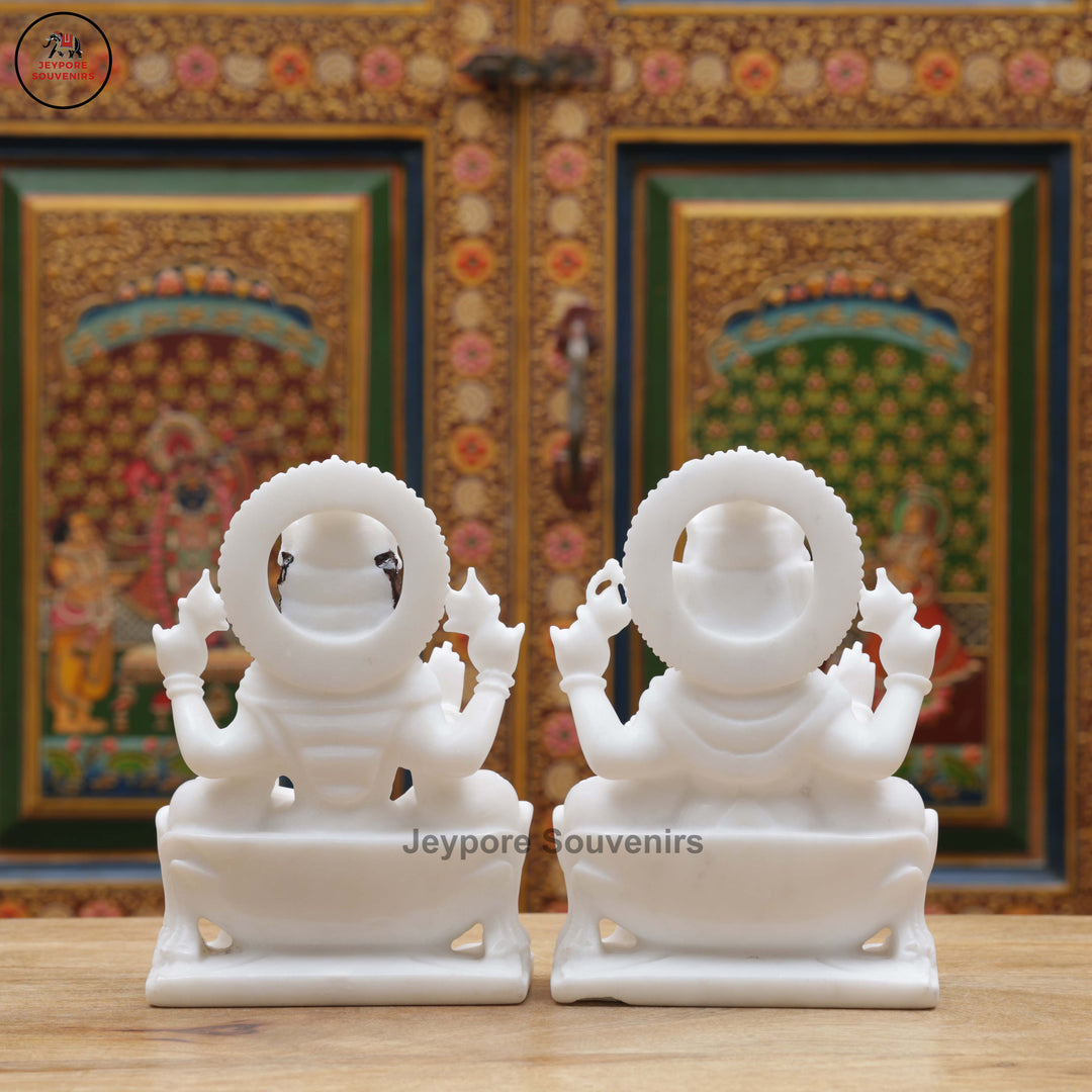 Handcrafted White Marble Lakshmi Ganesha Murti Set for Home Temple
