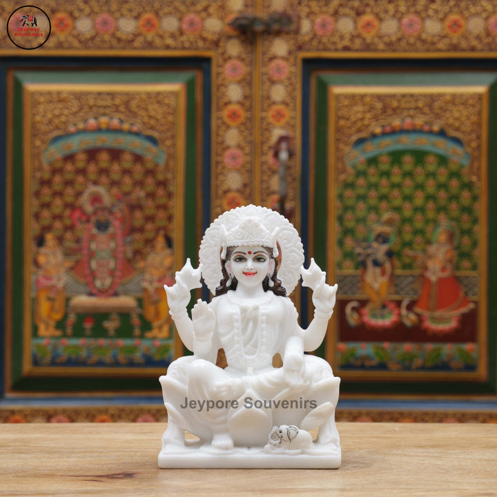 Handcrafted White Marble Lakshmi Ganesha Murti Set for Home Temple