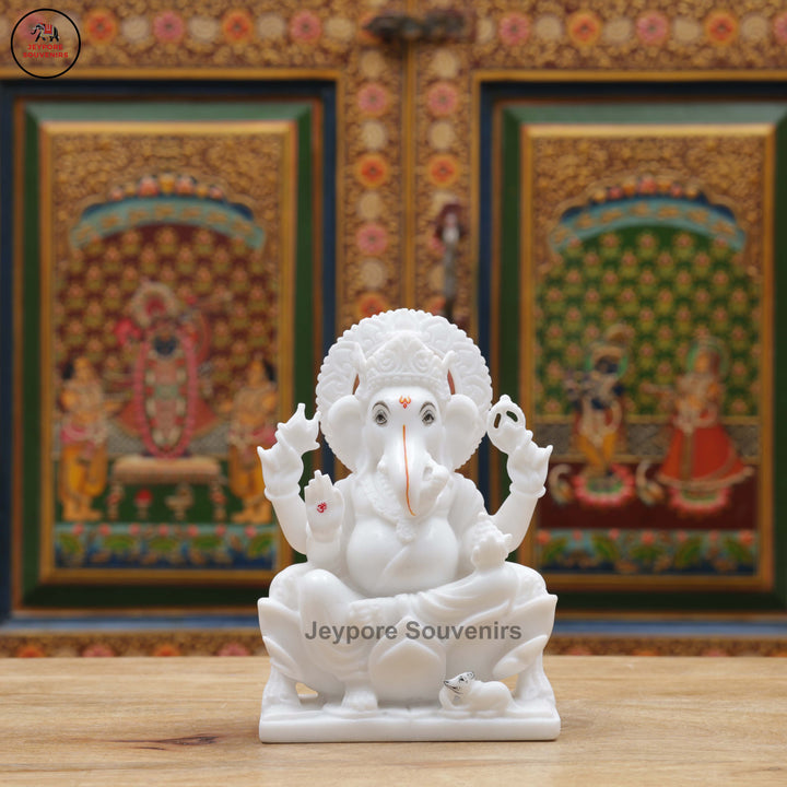 Handcrafted White Marble Lakshmi Ganesha Murti Set for Home Temple
