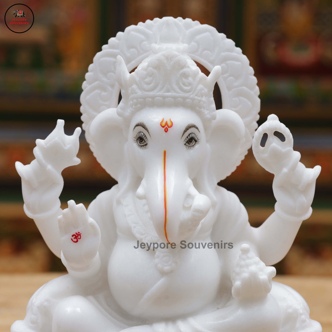Handcrafted White Marble Lakshmi Ganesha Murti Set for Home Temple