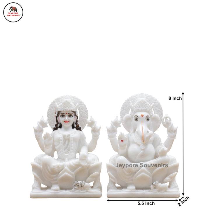 Handcrafted White Marble Lakshmi Ganesha Murti Set for Home Temple
