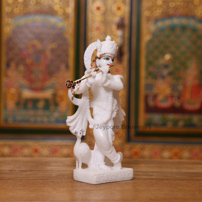 9" Radha And Krishna Idols Pair in Pure White Marble | Handcrafted Murti Set by Jeypore Souvenirs