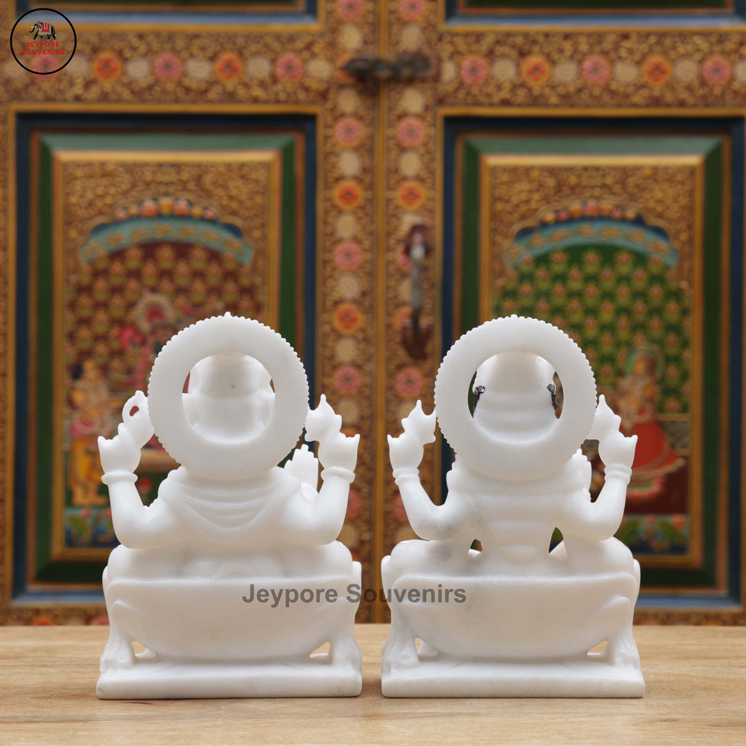 Handcrafted White Marble Lakshmi Ganesha Murti Set