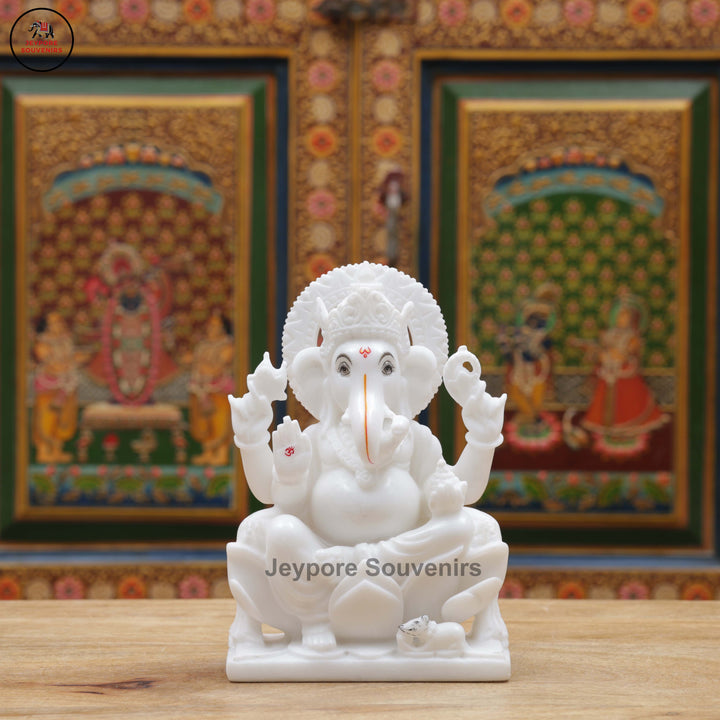 Handcrafted White Marble Lakshmi Ganesha Murti Set
