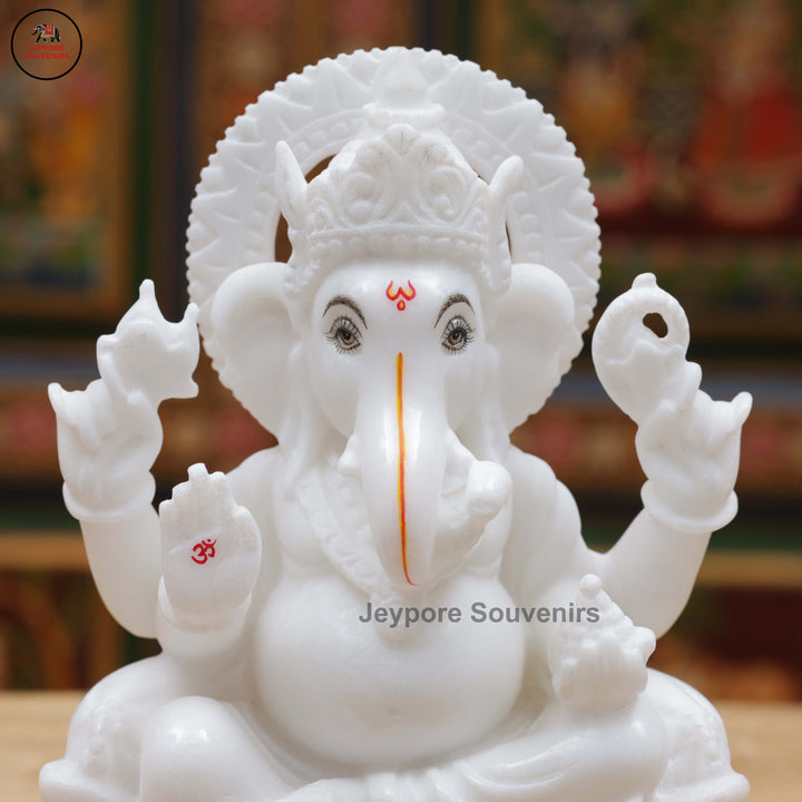 Handcrafted White Marble Lakshmi Ganesha Murti Set
