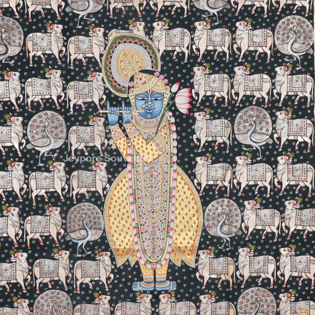 Shrinathji with Sacred Cows – Hand-Painted Pichwai