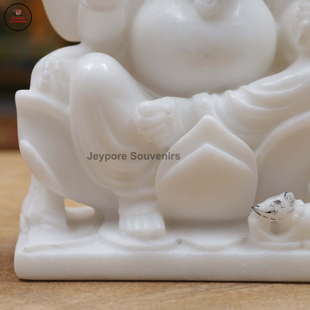 Handcrafted White Marble Lakshmi Ganesha Murti Set