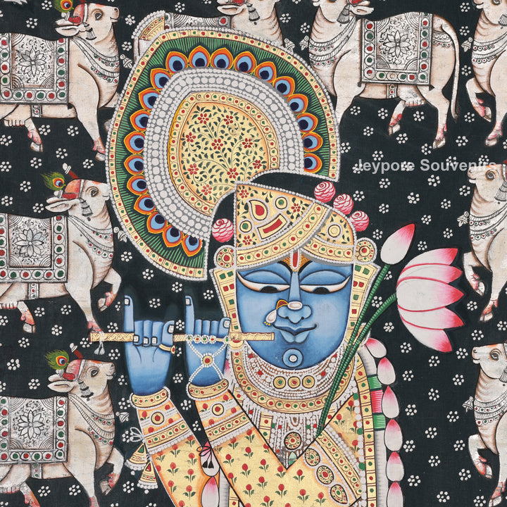 Shrinathji with Sacred Cows – Hand-Painted Pichwai
