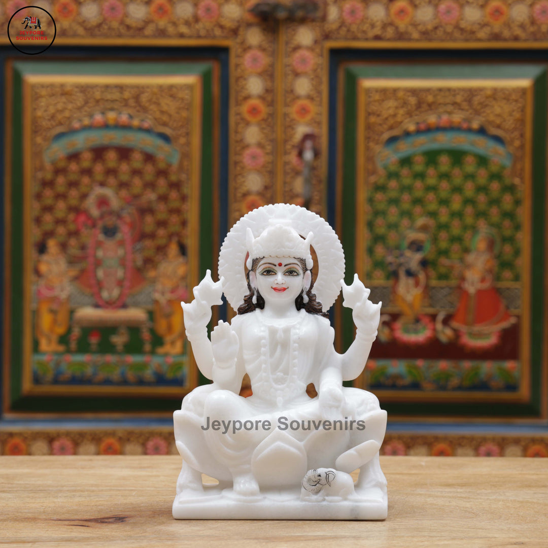 Handcrafted White Marble Lakshmi Ganesha Murti Set