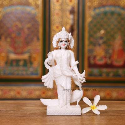 9" Radha And Krishna Idols Pair in Pure White Marble | Handcrafted Murti Set by Jeypore Souvenirs