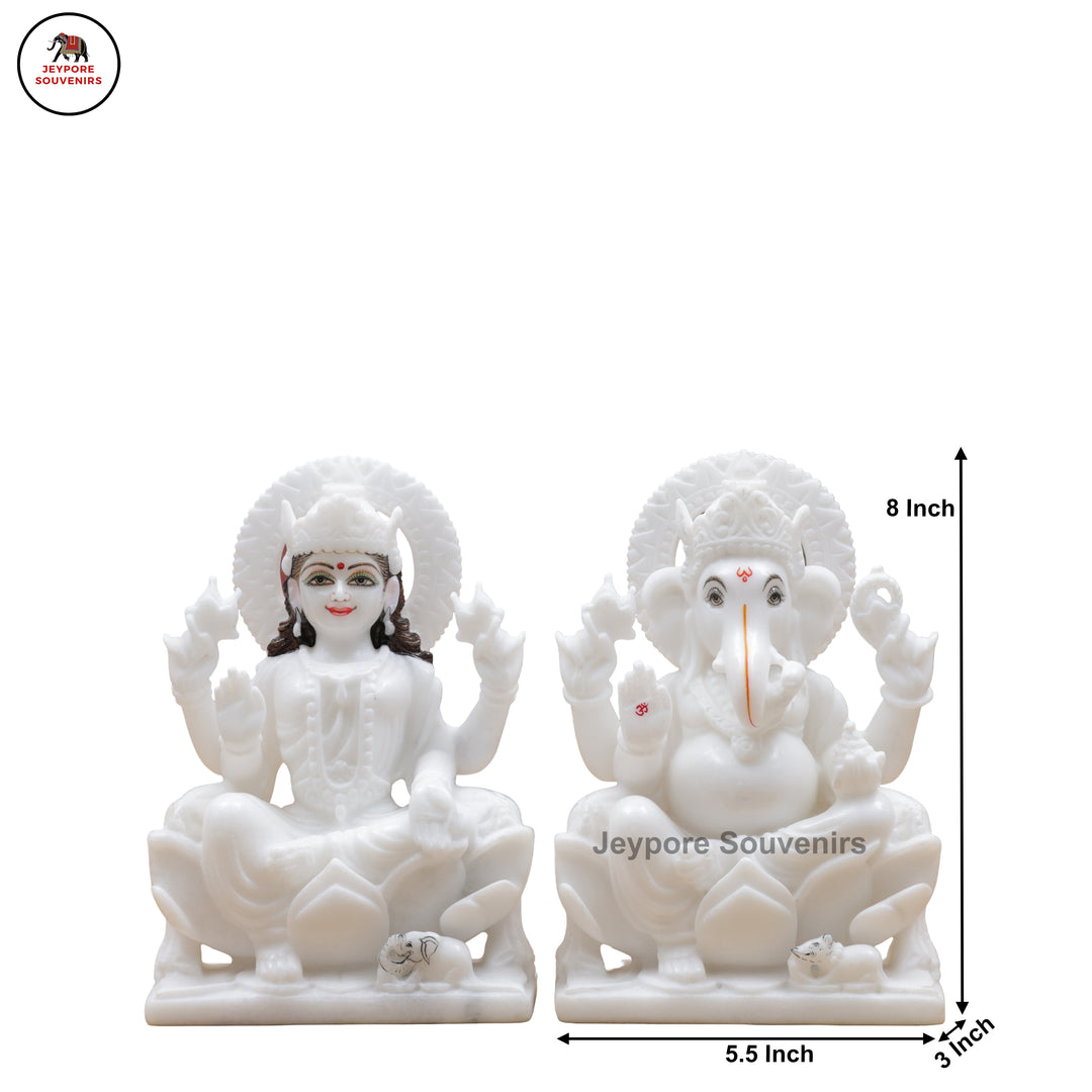 Handcrafted White Marble Lakshmi Ganesha Murti Set