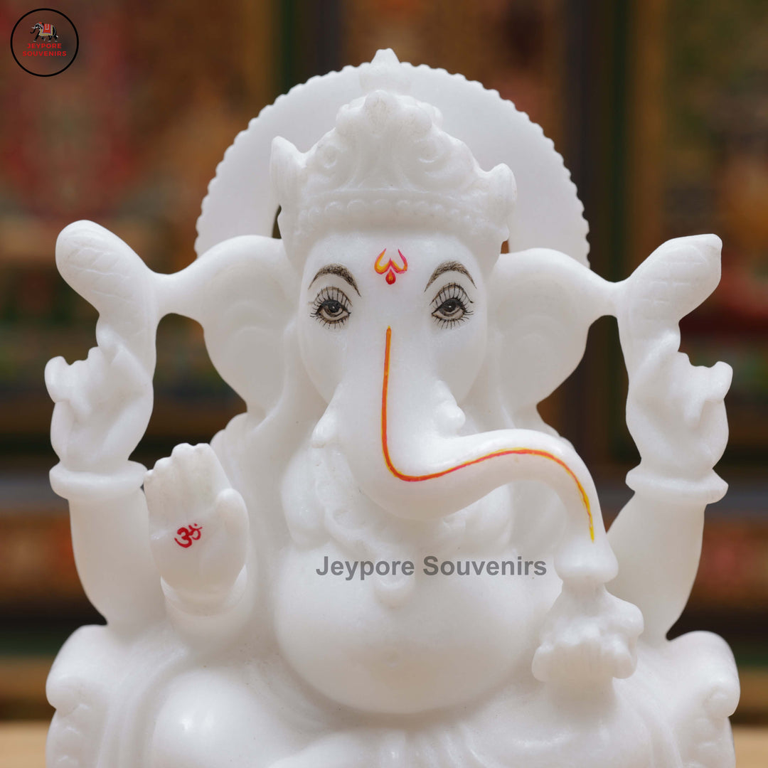 Hand-Carved White Marble Lakshmi Ganesha Idol Set