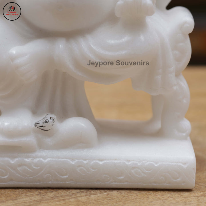 Hand-Carved White Marble Lakshmi Ganesha Idol Set
