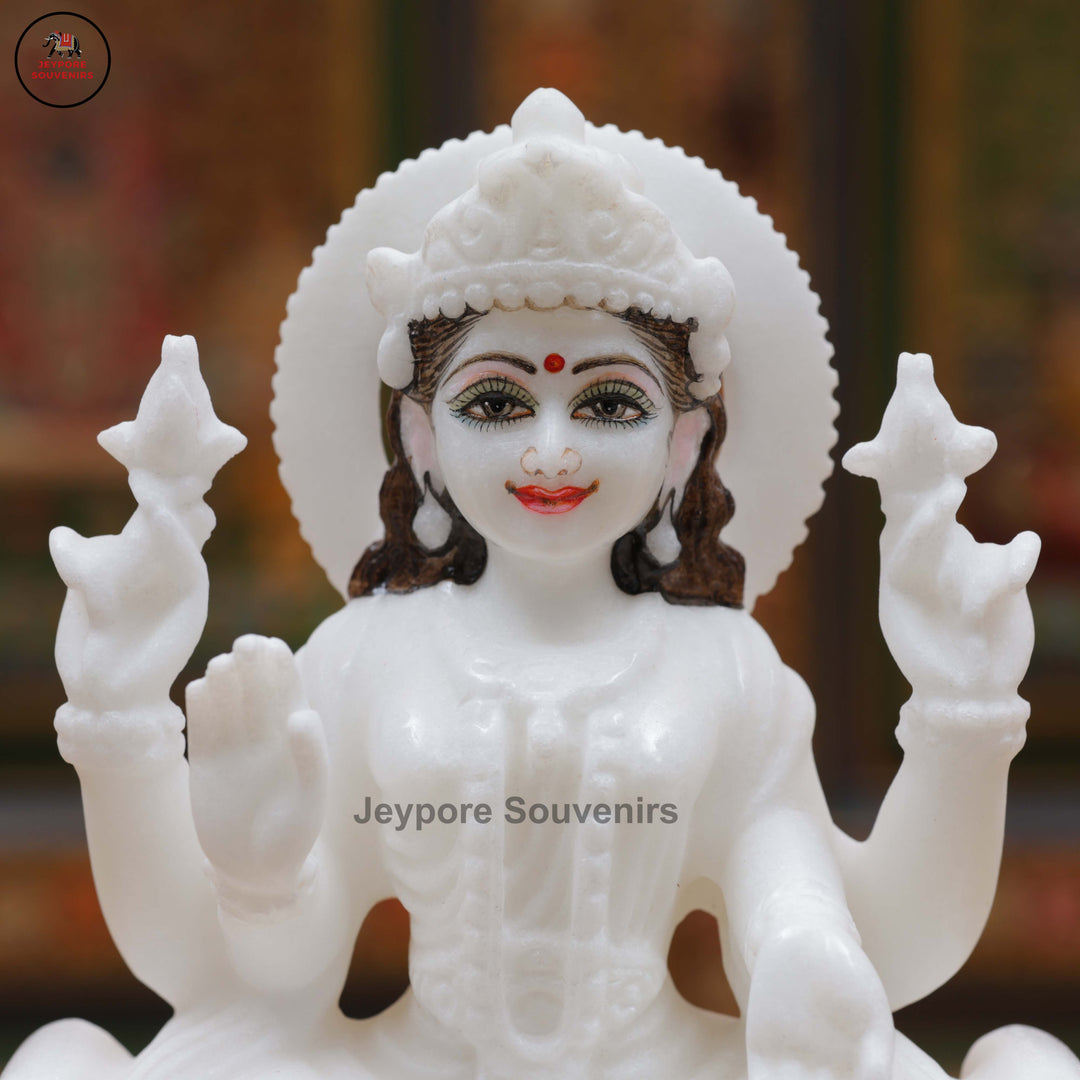 Hand-Carved White Marble Lakshmi Ganesha Idol Set
