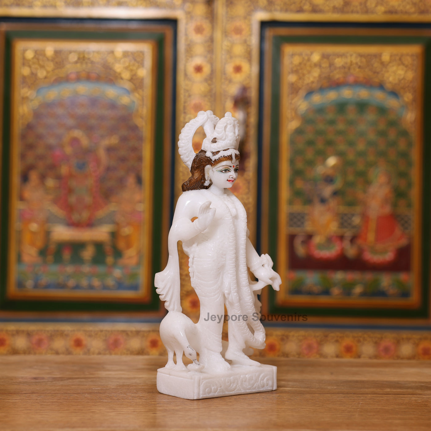 9" Elegant Pure White Marble Radha Krishna Statue Pair - Handcrafted by Indian Artisans