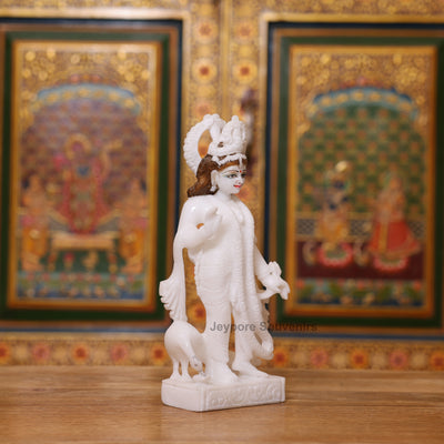 9" Elegant Pure White Marble Radha Krishna Statue Pair - Handcrafted by Indian Artisans
