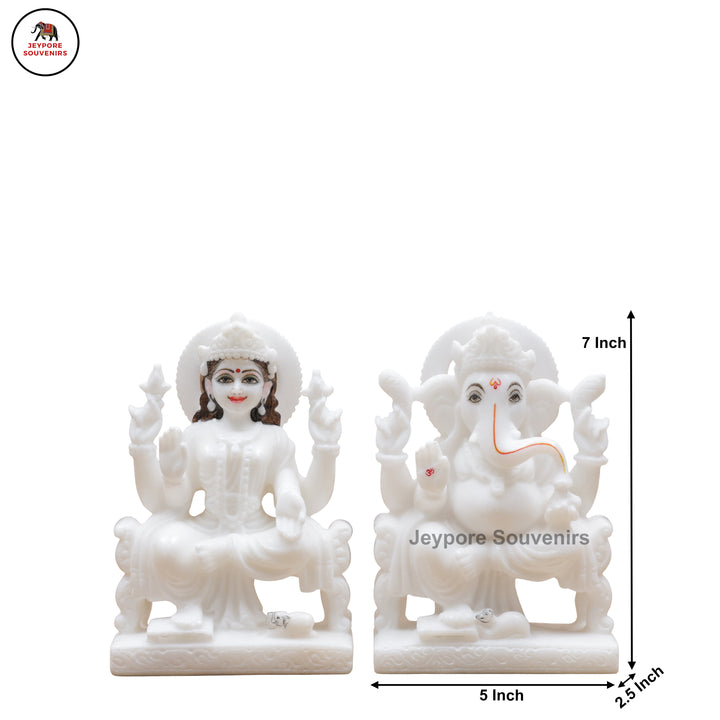 Hand-Carved White Marble Lakshmi Ganesha Idol Set